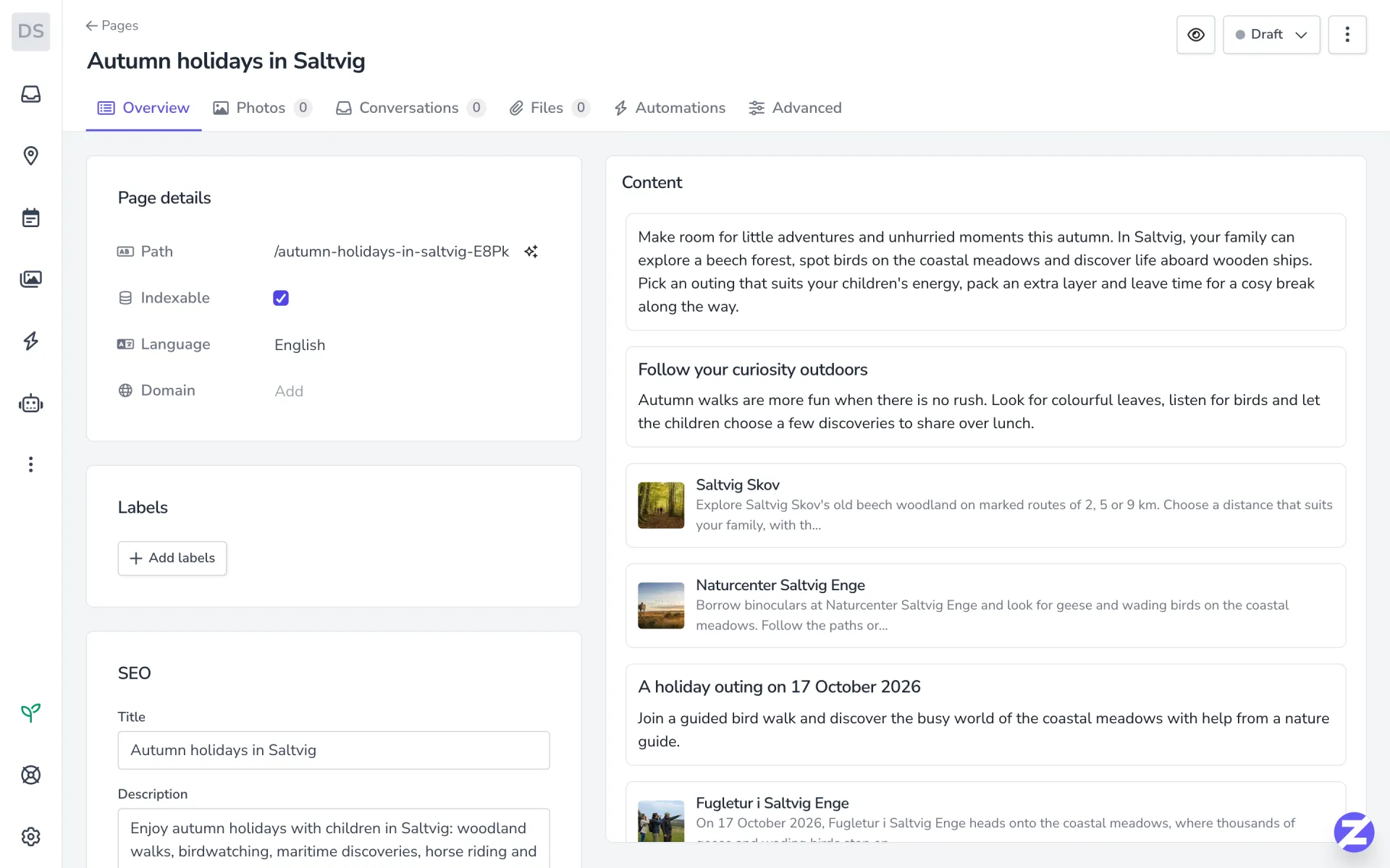 Campaign and SEO pages in minutes